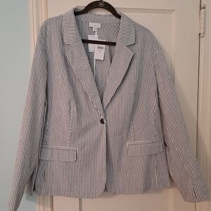 NWT, J.Jill Seersucker Blazer/Jacket, Blue and White Stripes, XL